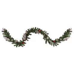 9' Pre-Lit Decorated Green Pine Artificial Christmas Garland, Warm White LED Lights