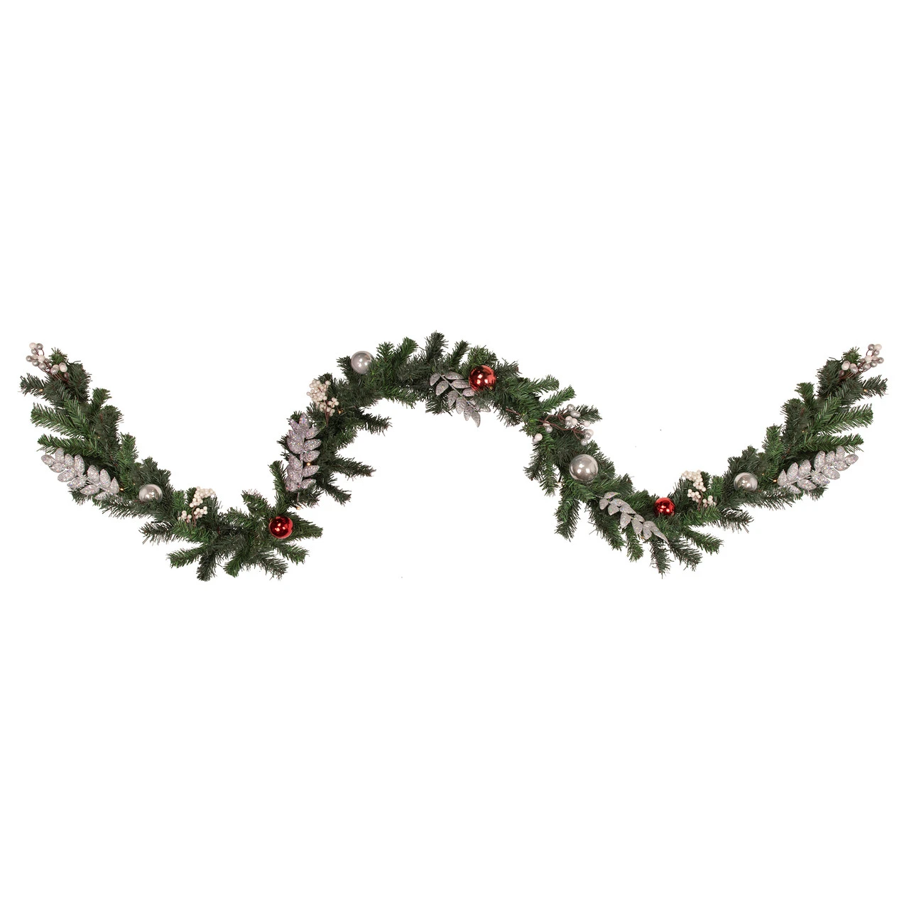 9' Pre-Lit Decorated Green Pine Artificial Christmas Garland, Warm White LED Lights 1 9' Pre-Lit Decorated Green Pine Artificial Christmas Garland, Warm White LED Lights