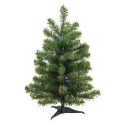 2' Pre-Lit Medium Canadian Pine Artificial Christmas Tree, Multicolor Lights