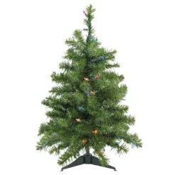 2' Pre-Lit Medium Canadian Pine Artificial Christmas Tree- Multi Lights, Green Wire