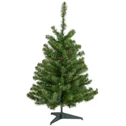 3' Pre-Lit Medium Canadian Pine Artificial Christmas Tree, Multicolor Lights