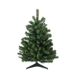 3' Pre-Lit Full Canadian Pine Artificial Christmas Tree - Multicolor LED Lights