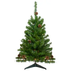 3' Pre-Lit Canadian Pine With Pine Cones Artificial Christmas Tree - Clear Lights