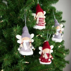 Set Of 4 Red And Gray Plush Angel Christmas Ornaments 4.25" -Deals Christmas decorations Store northlight wu94296 styled 2 98148.1681148284
