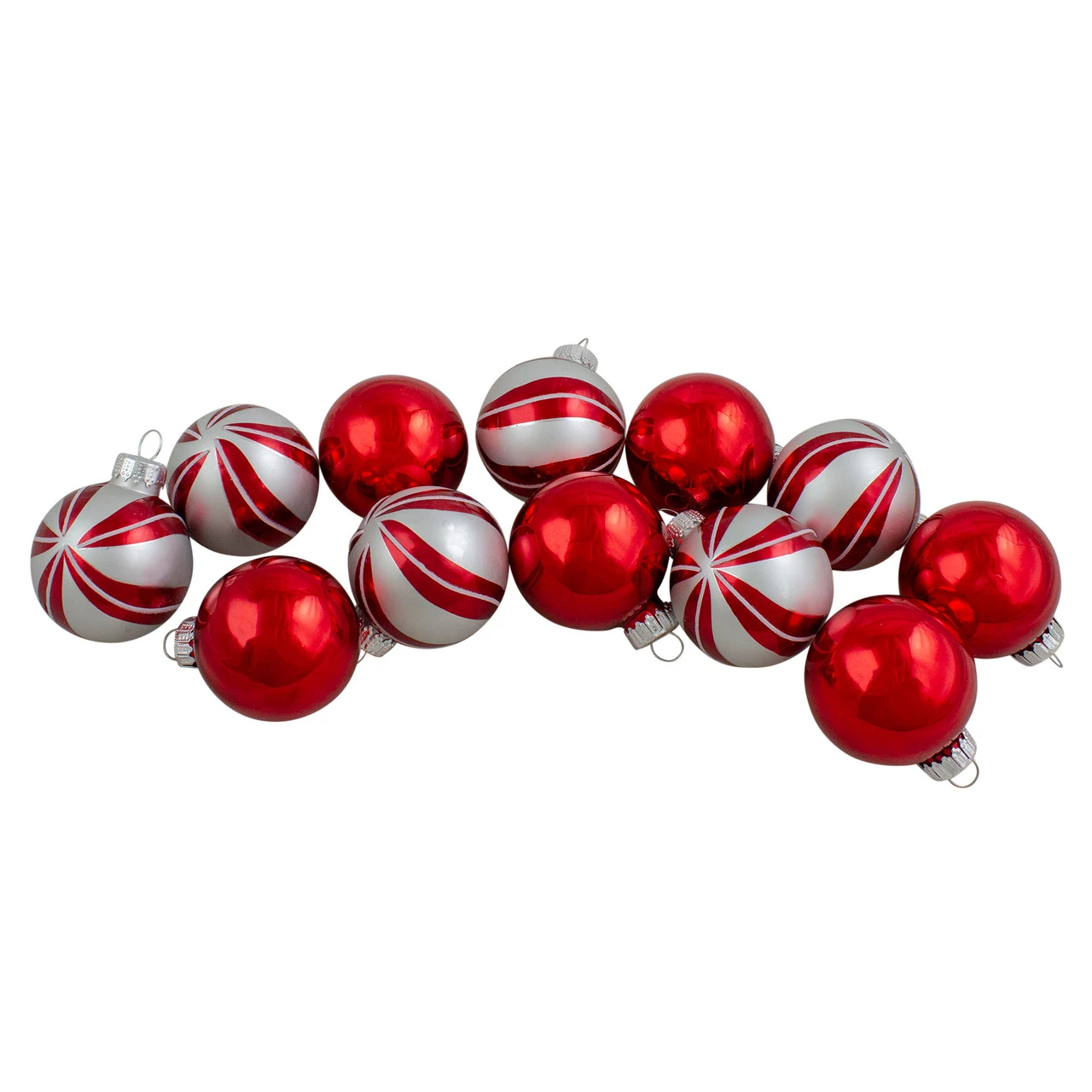 12ct Red And Silver 2-Finish Swirl Glass Christmas Ball Ornaments 1.75" (45mm) 1 12ct Red And Silver 2-Finish Swirl Glass Christmas Ball Ornaments 1.75" (45mm)