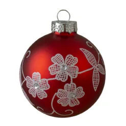 4ct Red And White Floral Christmas Ball Ornaments 3.25" (100mm) -Deals Christmas decorations Store northlight wy00414 3 83532.1667576000