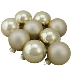 9ct Champagne Gold 2-Finish Glass Christmas Ball Ornaments 2.5" (65mm)