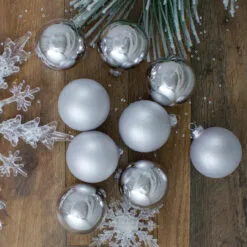 9ct Silver 2-Finish Glass Christmas Ball Ornaments 2.5" (65mm) -Deals Christmas decorations Store northlight wy00738 2 92917.1667573640