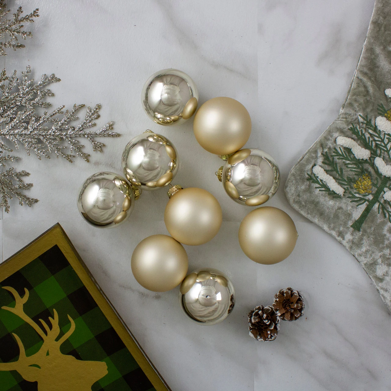 9ct Champagne Gold 2-Finish Glass Christmas Ball Ornaments 2.5" (65mm) 2 9ct Champagne Gold 2-Finish Glass Christmas Ball Ornaments 2.5" (65mm) - Image 2