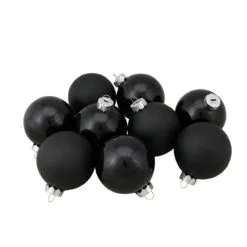 9ct Shiny And Matte Black Glass Ball Christmas Ornaments 2.5" (65mm)