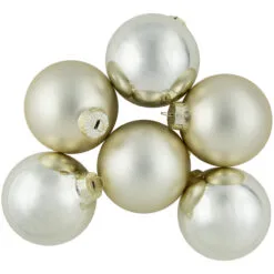 6ct Gold 2-Finish Glass Ball Christmas Ornaments 3.25" (80mm)