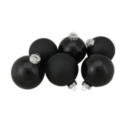 6ct Black Glass 2-Finish Christmas Ball Ornaments 3.25" (80mm)