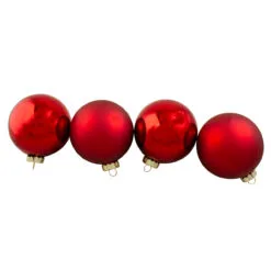4ct Red And Gold 2-Finish Glass Christmas Ball Ornaments 4" (100mm)