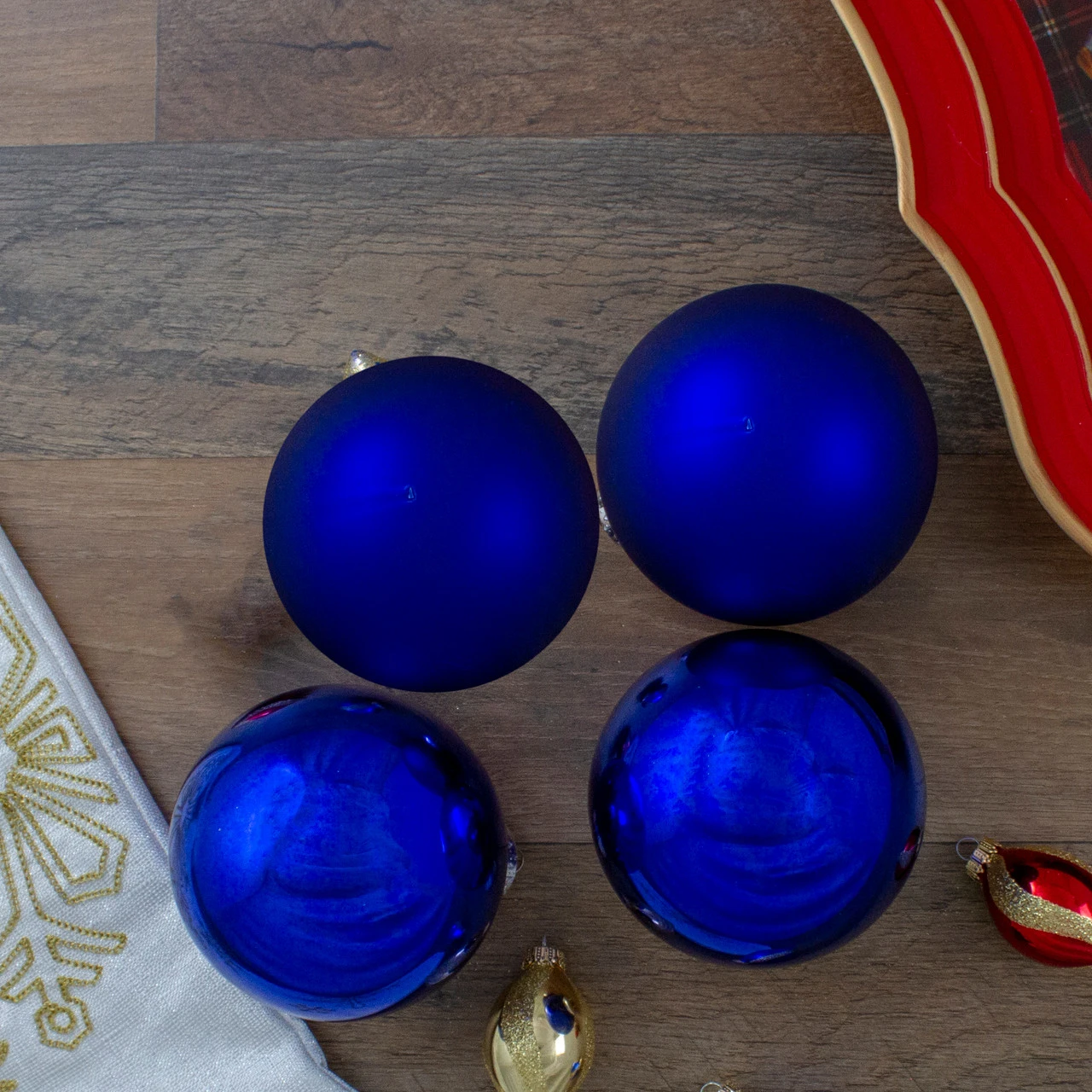 4ct Royal Blue 2-Finish Glass Christmas Ball Ornaments 4" (100mm) 2 4ct Royal Blue 2-Finish Glass Christmas Ball Ornaments 4" (100mm) - Image 2