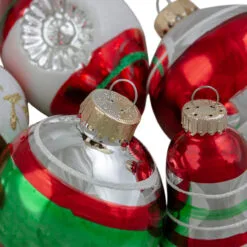 9ct Silver And Red Striped 2-Finish Glass Christmas Ornaments 3.25" -Deals Christmas decorations Store northlight wy27587 1 44986.1667572616