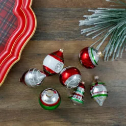 9ct Silver And Red Striped 2-Finish Glass Christmas Ornaments 3.25" -Deals Christmas decorations Store northlight wy27587 3 75348.1667572616