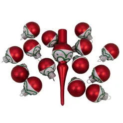 15ct Red And White Frosted Tree Topper With Christmas Ball Ornaments -Deals Christmas decorations Store northlight wy27600 3 82377.1667572608