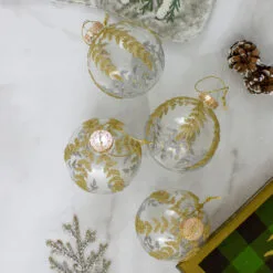 4ct Clear And Gold Glitter Leaves Glass Christmas Ball Ornament 3.25" (80mm) -Deals Christmas decorations Store northlight wy27602 3 54209.1667657971