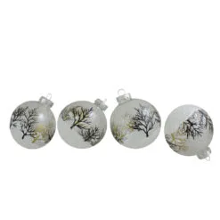 4ct Clear And Frosted Winter Tree Glass Christmas Ball Ornaments 3.25" (80mm)