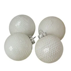 4ct White Sequined Shiny Christmas Ball Ornaments 2.75" (70mm)