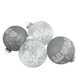 4 Ct Gray And Clear Glass Ball Hanging Christmas Ornaments 3.25-Inch (80mm)