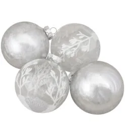 4ct Silver And Clear Glass 2-Finish Christmas Ball Ornaments 3.25-Inch (80mm)