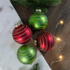 4ctGlass Red And Green Matte Christmas Ball Ornaments 3.25-Inch (80mm) -Deals Christmas decorations Store northlight wy88865 4 11147.1667535650