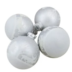4ct Matte And Frosted White Glass Hanging Christmas Ball Ornaments 3.25" (80mm)
