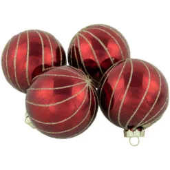 4ct Burgundy Red And Gold Glitter Striped Glass Christmas Ball Ornaments 3" (76mm) -Deals Christmas decorations Store northlight wy88920 1 70628.1677045301