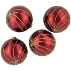 4ct Burgundy Red And Gold Glitter Striped Glass Christmas Ball Ornaments 3" (76mm) -Deals Christmas decorations Store northlight wy88920 2 25026.1677045302