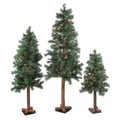 Set Of 3 Pre-Lit Slim Woodland Alpine Artificial Christmas Trees 5' - Multicolor Lights