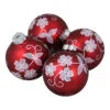 4ct Red And White Floral Christmas Ball Ornaments 3.25" (100mm)