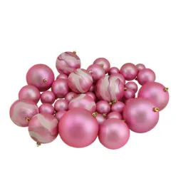 39ct Pink Shatterproof 2-Finish Christmas Ball Ornaments 4" (100mm)