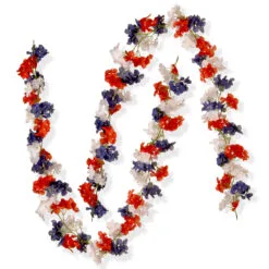 6’ Patriotic Hydrangea Artificial Garland- Set Of Two – Unlit