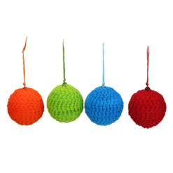 Set Of 4 Vibrantly Colored Knitted Christmas Ball Ornaments 2.5” (63.5mm)