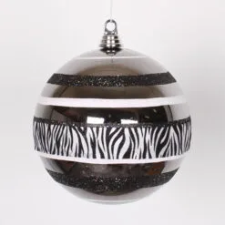 Black And White Zebra Print 2-Finish Shatterproof Christmas Ball Ornament 8" (200mm)