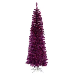 10' Pre-Lit Pencil Pine Artificial Christmas Tree - Purple Lights