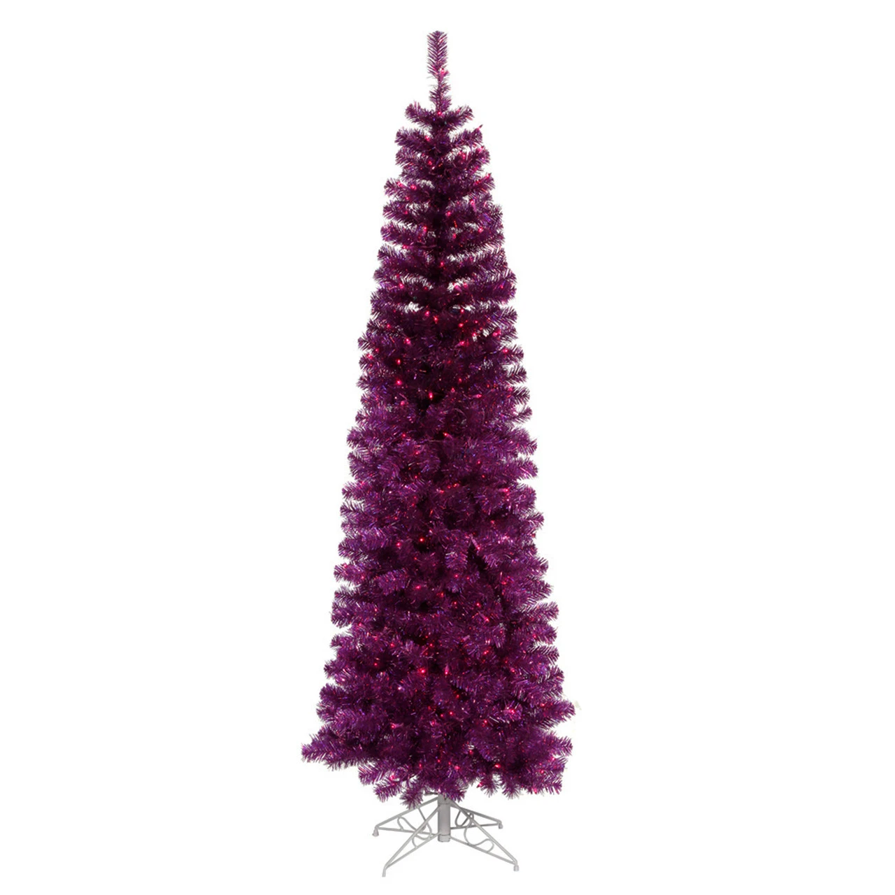10' Pre-Lit Pencil Pine Artificial Christmas Tree - Purple Lights 1 10' Pre-Lit Pencil Pine Artificial Christmas Tree - Purple Lights